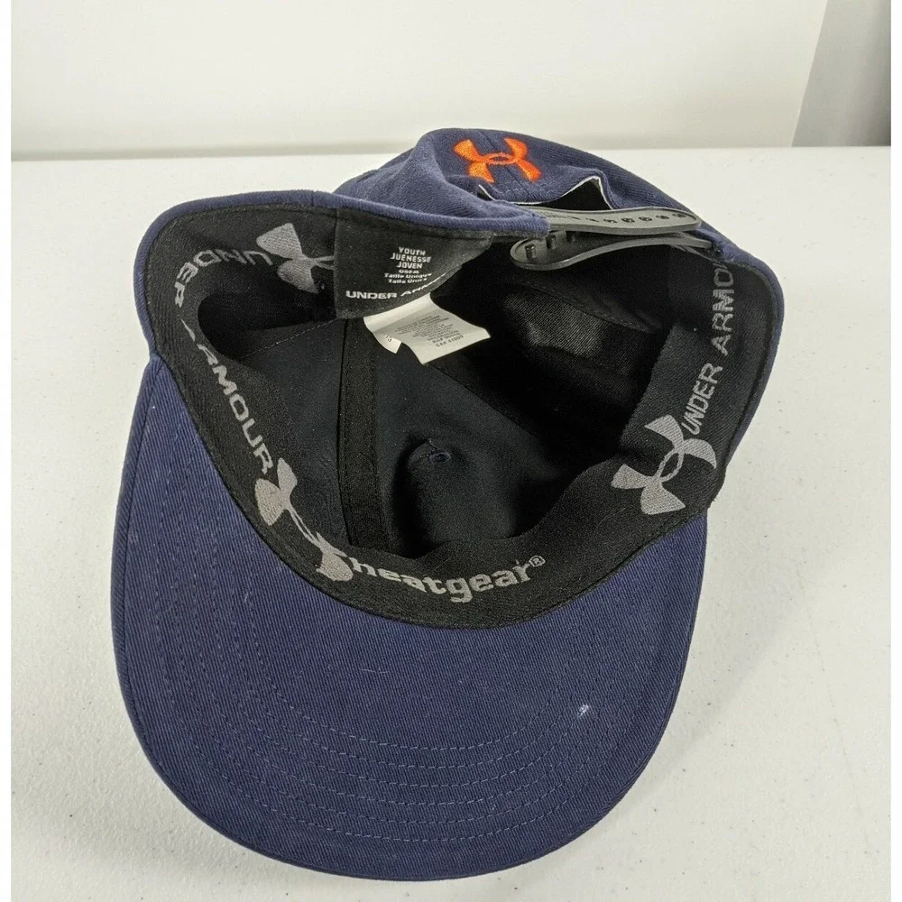 Under Armour Youth Hat Navy Blue Orange Logo HeatGear Snapback Baseball Cap OSFA